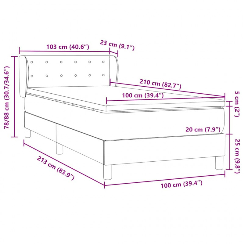 Łóżko kontynentalne z materacem, zielone, aksamit, 100x210 cm