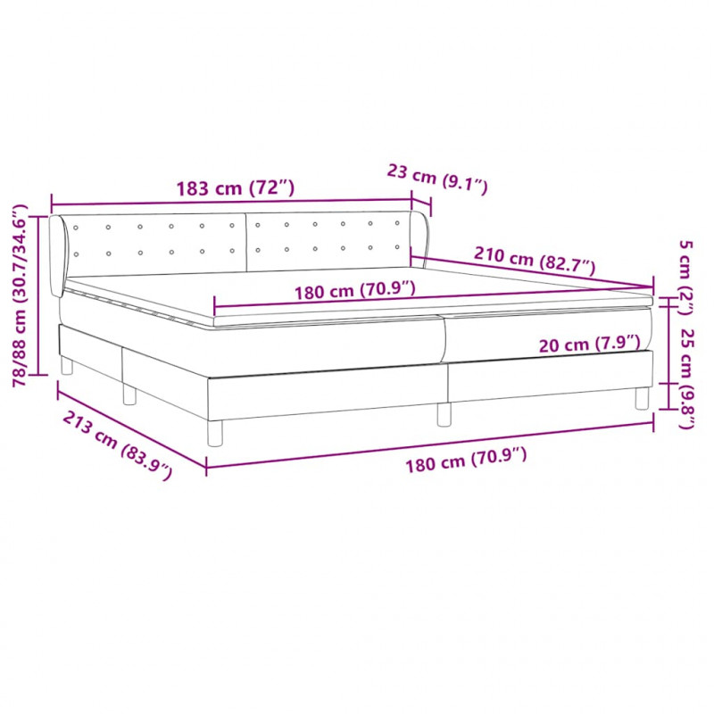 Łóżko typu Box Spring z materacami Jasnoszary 180x210 cm