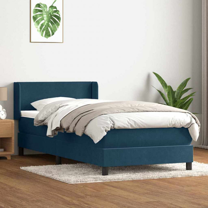 Łóżko kontynentalne z materacem, niebieskie, aksamit, 80x210 cm