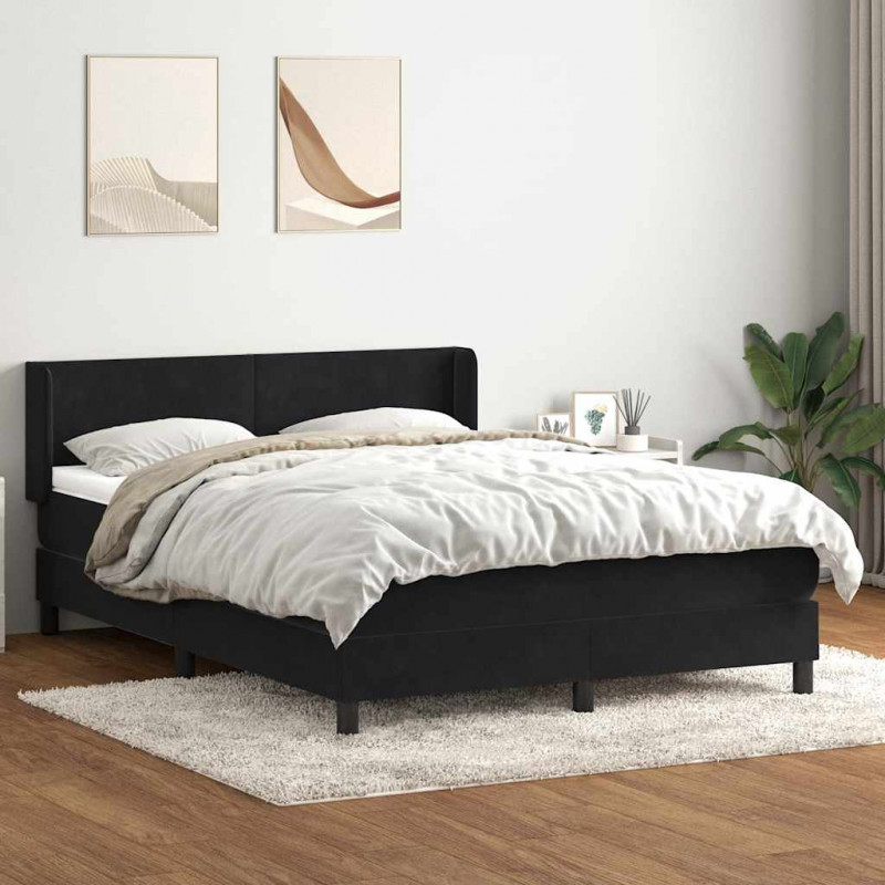 Łóżko kontynentalne z materacem, czarne, 160x210 cm, aksamit