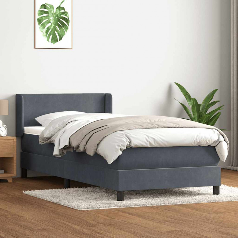 Łóżko kontynentalne z materacem, ciemnoszary aksamit, 80x220 cm