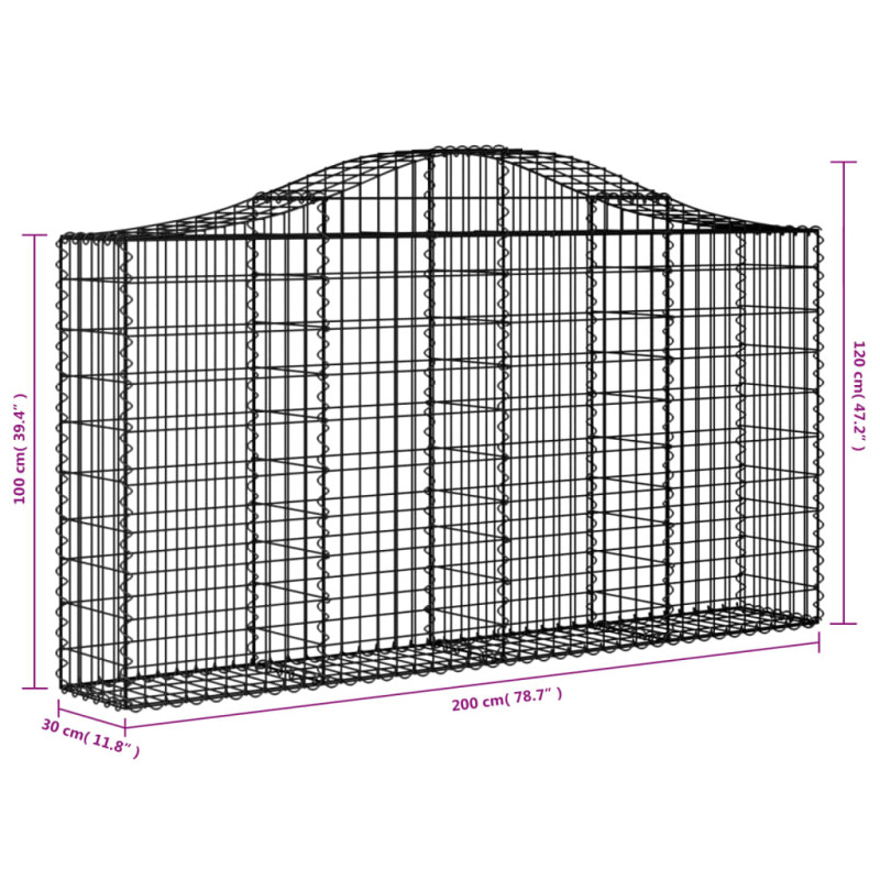 Kosze gabionowe, 12 szt, 200x30x100/120cm, galwanizowane żelazo