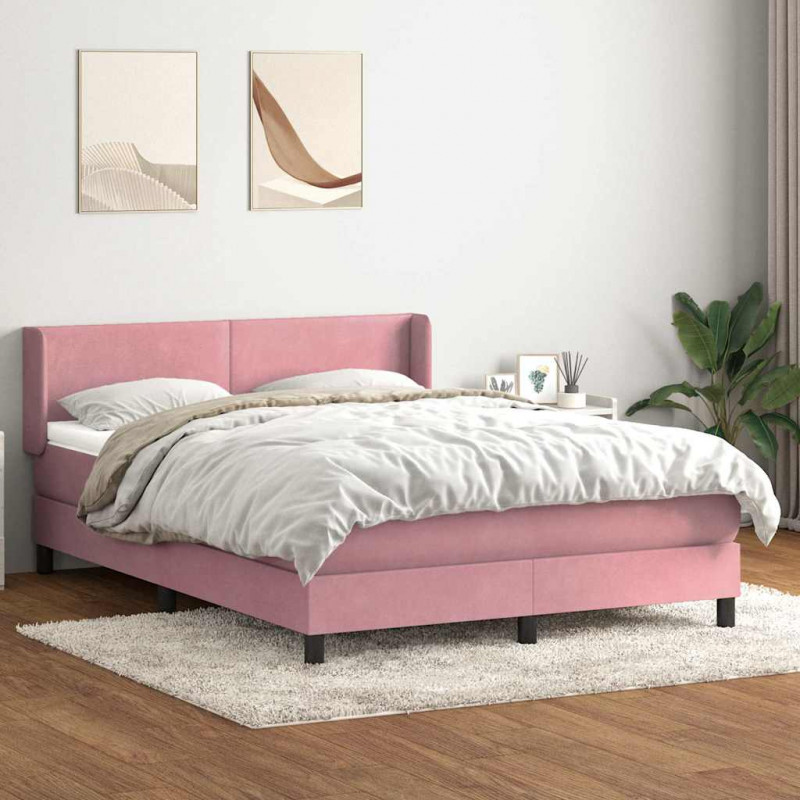 Łóżko kontynentalne z materacem, różowe, 140x220 cm, aksamit