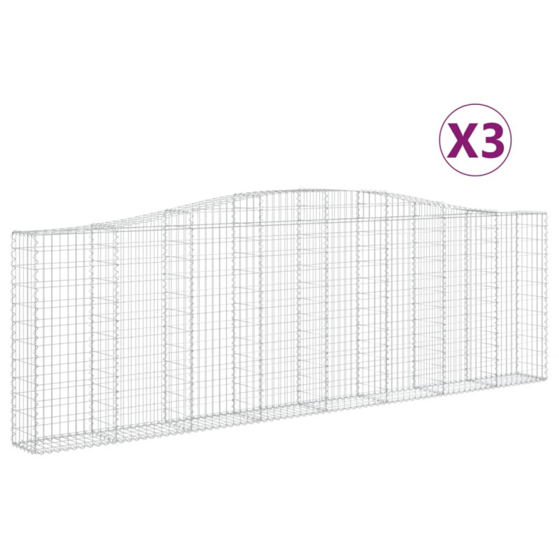 Kosze gabionowe, 3 szt, 400x30x120/140 cm, galwanizowane żelazo