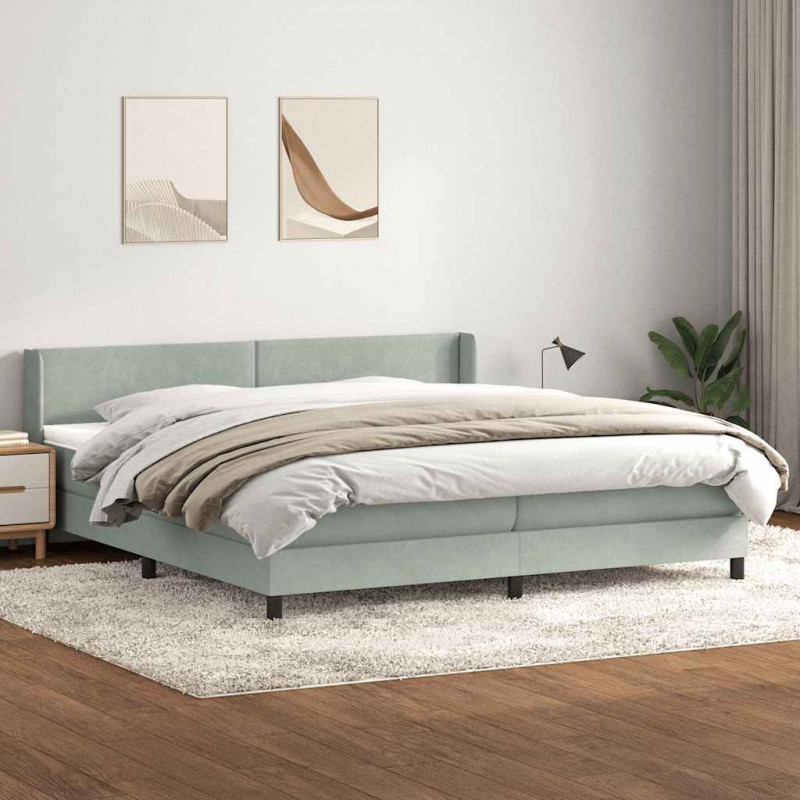 Łóżko typu Box Spring z materacem Jasnoszary 180x220 cm Aksamit