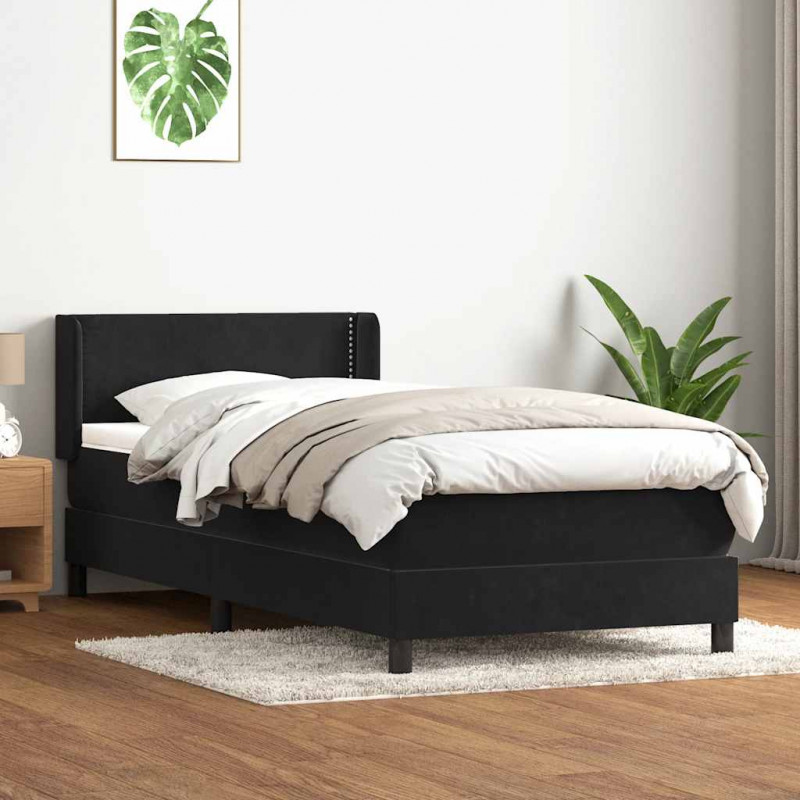 Łóżko kontynentalne z materacem, czarne, aksamit 90x210 cm