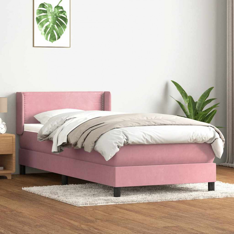 Łóżko kontynentalne z materacem, różowe, aksamit, 100x210 cm