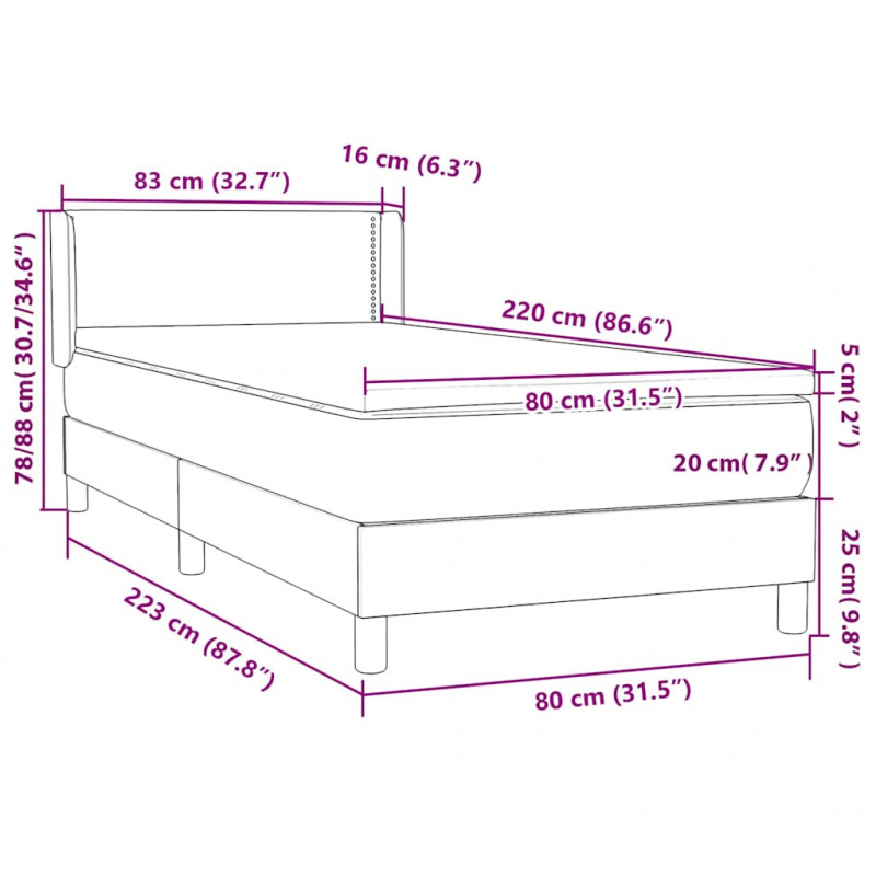 Łóżko kontynentalne z materacem ciemnozielony aksamit 80x220 cm