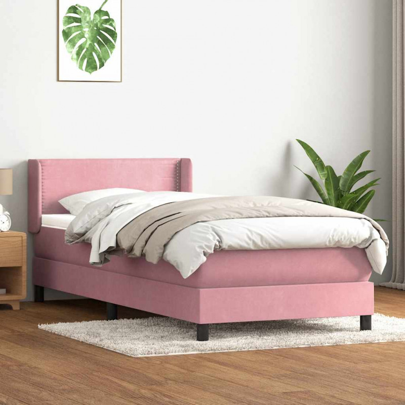 Łóżko kontynentalne z materacem, różowe, 100x220 cm, aksamit