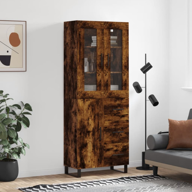 Witrynka przydymiony dąb 69,5x34x180 cm materiał drewnopochodny
