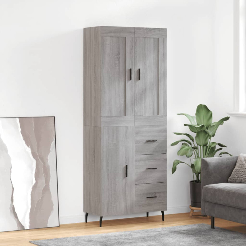 Witrynka szary dąb sonoma 69,5x34x180cm materiał drewnopochodny