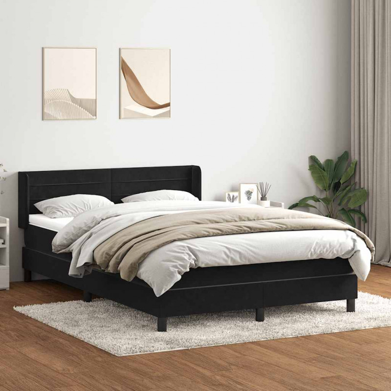 Łóżko kontynentalne z materacem, czarne, 140x210 cm, aksamit