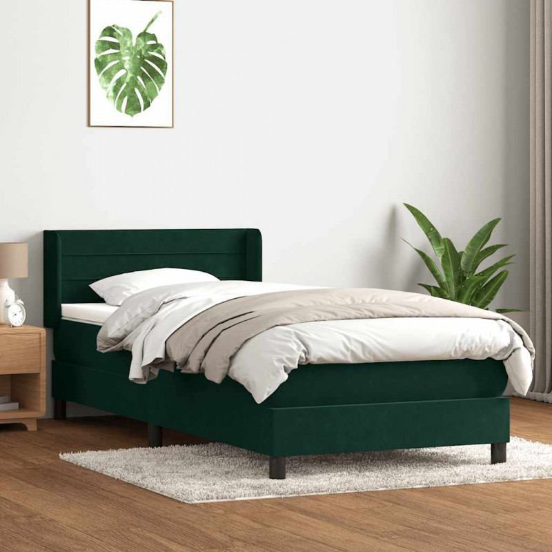 Łóżko kontynentalne z materacem, zielone, aksamit, 100x220 cm