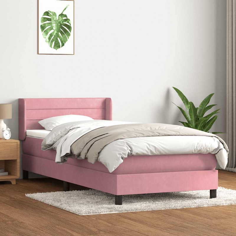 Łóżko kontynentalne z materacem, różowe, 100x220 cm, aksamit