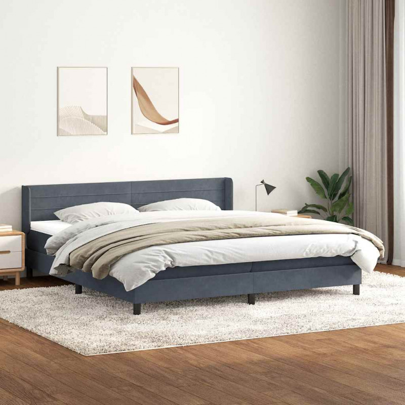 Łóżko typu Box Spring z materacem Ciemnoszary 180x220cm Aksamit