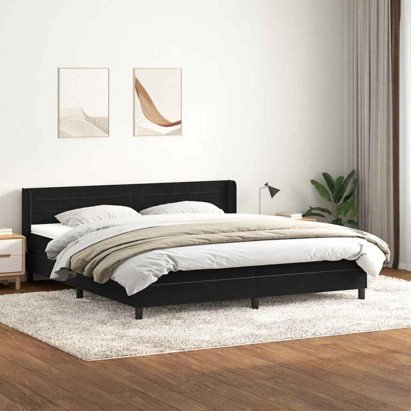 Łóżko typu Box Spring z materacem Czarny 180x220 cm Aksamit