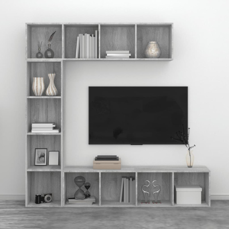 3-cz. regał na książki/półka TV, szary dąb sonoma 180x30x180 cm