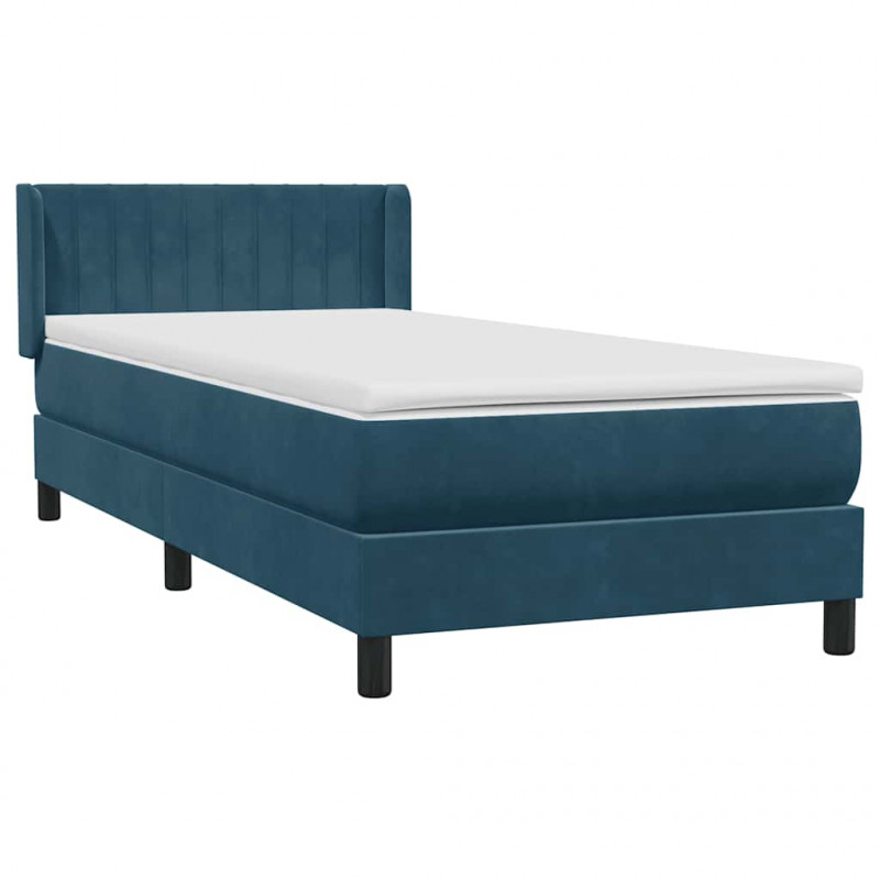 Łóżko kontynentalne z materacem, niebieskie, aksamit, 80x220 cm