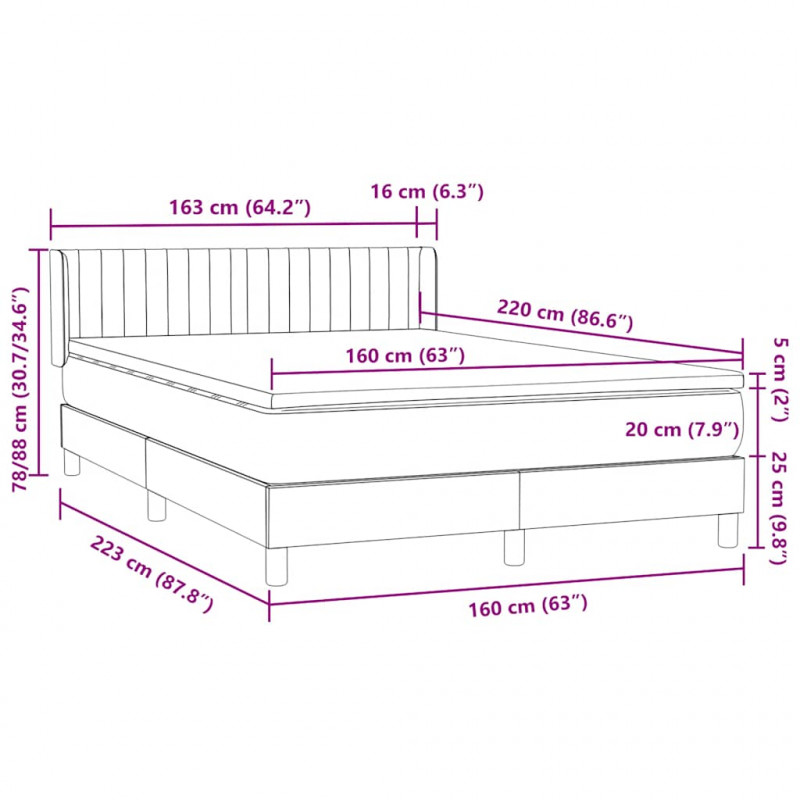 Łóżko typu Box Spring z materacem Czarny 160x220 cm Aksamit