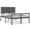 Łóżko dla seniora, z wezgłowiem, szare, 120x200 cm, lite drewno