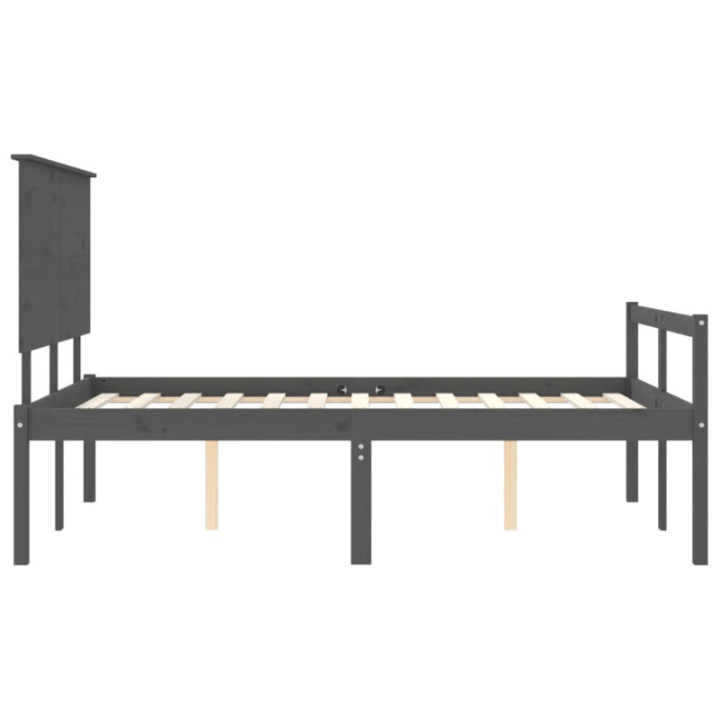 Łóżko dla seniora, z wezgłowiem, szare, 120x200 cm, lite drewno