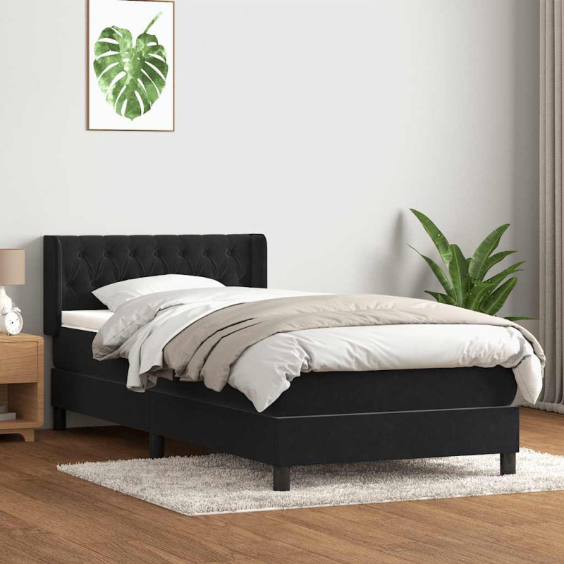 Łóżko kontynentalne z materacem, czarne, aksamit 90x220 cm
