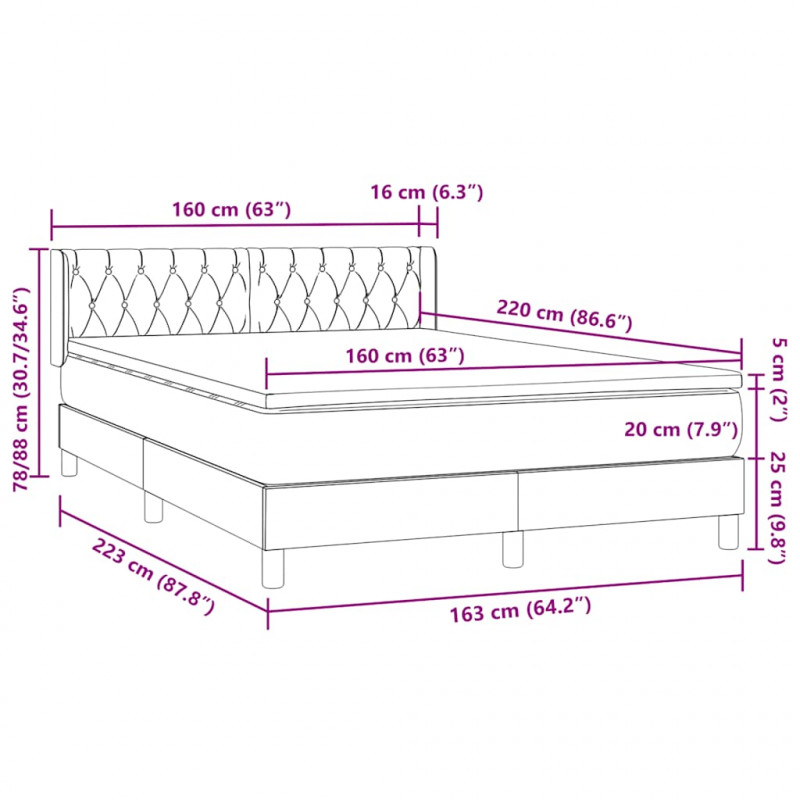 Łóżko typu Box Spring z materacem Czarny 160x220 cm Aksamit