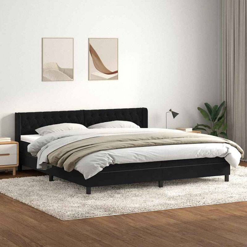 Łóżko typu Box Spring z materacem Czarny 180x220 cm Aksamit