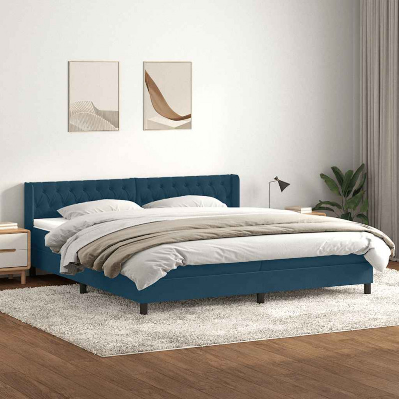 Łóżko typu Box Spring z materacem Ciemnoniebieski 180x220 cm