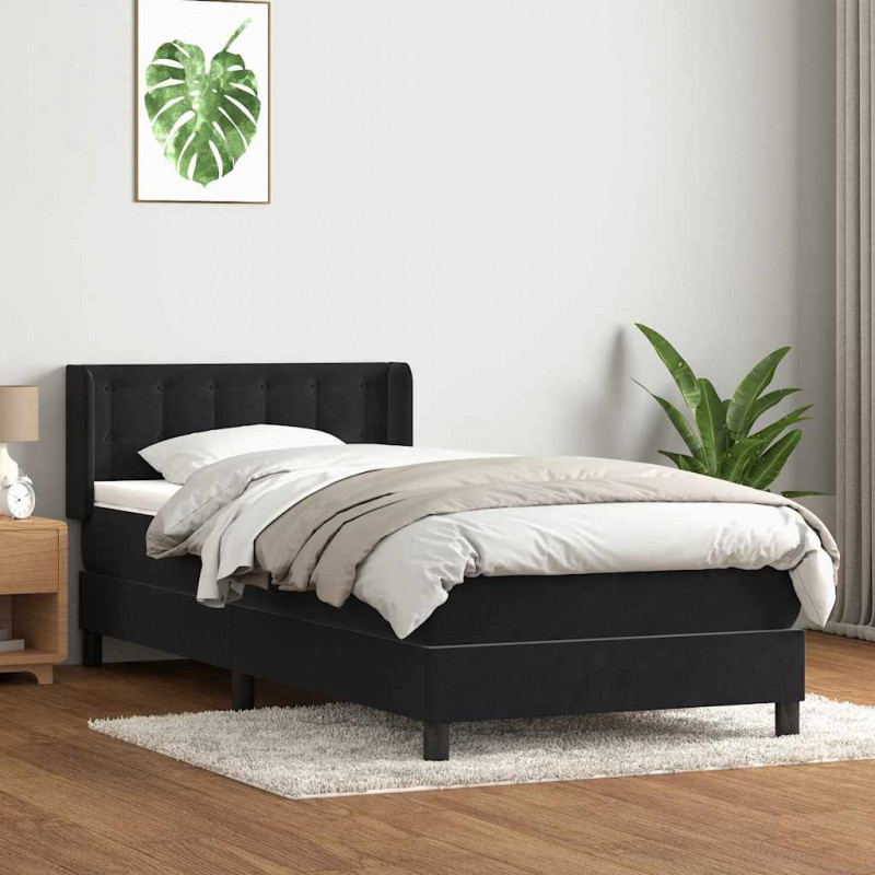 Łóżko kontynentalne z materacem, czarne, aksamit 90x210 cm