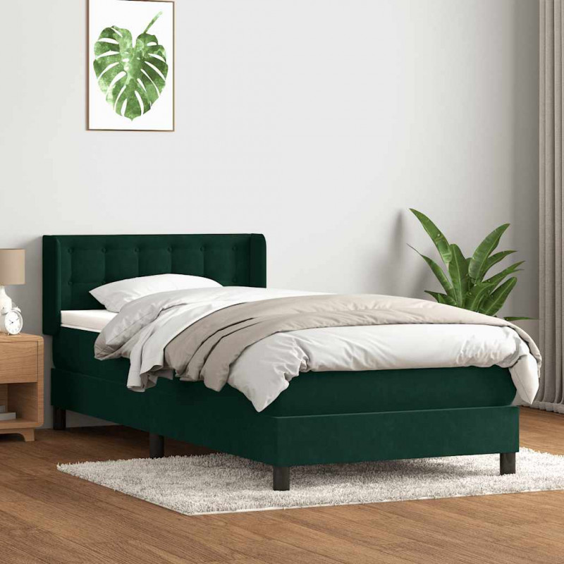 Łóżko kontynentalne z materacem, zielone, aksamit, 100x220 cm