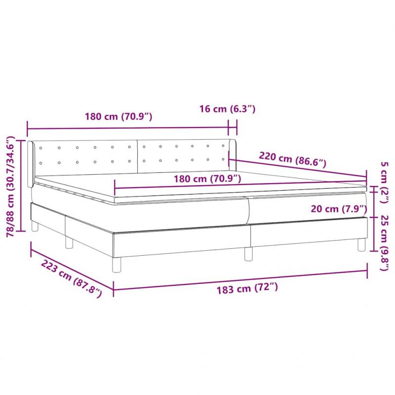Łóżko typu Box Spring z materacem Ciemnoniebieski 180x220 cm