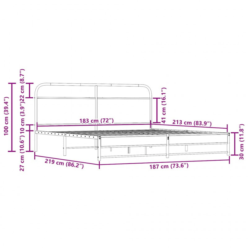 Metalowa rama łóżka, bez materaca, przydymiony dąb, 183x213 cm