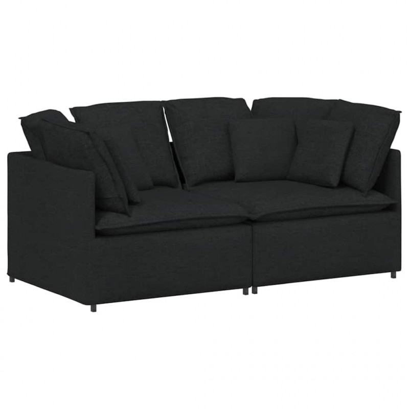 Sofa modułowa z poduszkami Tkanina Czarna