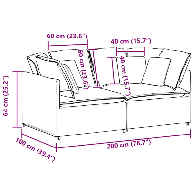Sofa modułowa z poduszkami Tkanina Jeans Niebieski