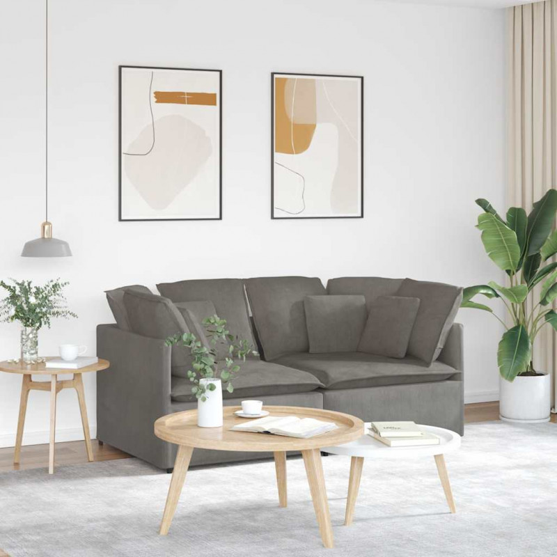 Sofa modułowa z poduszkami Tkanina sztruksowa Jasnoszara