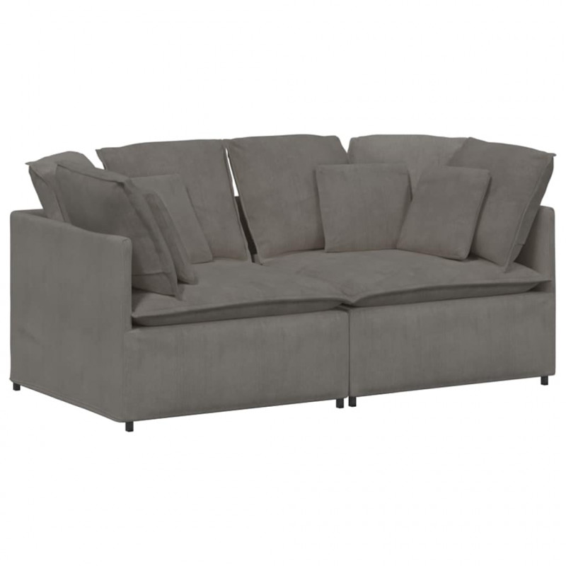 Sofa modułowa z poduszkami Tkanina sztruksowa Jasnoszara