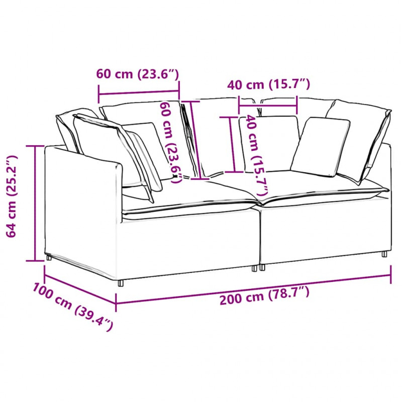 Sofa modułowa z poduszkami Tkanina sztruksowa Ciemnoszara