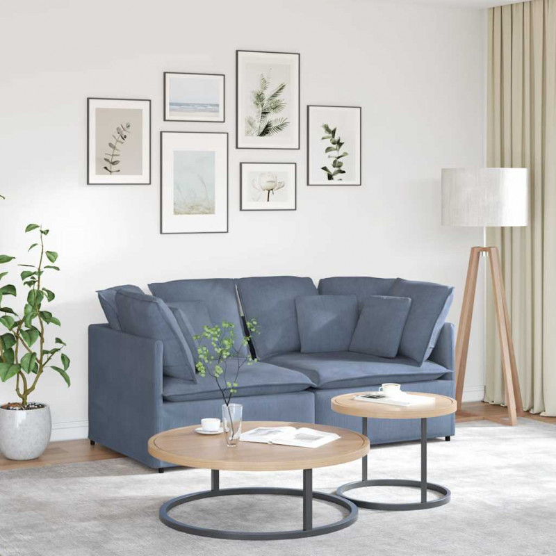 Sofa modułowa z poduszkami Tkanina sztruksowa niebieska