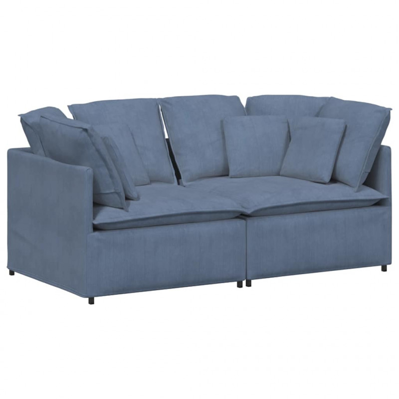 Sofa modułowa z poduszkami Tkanina sztruksowa niebieska