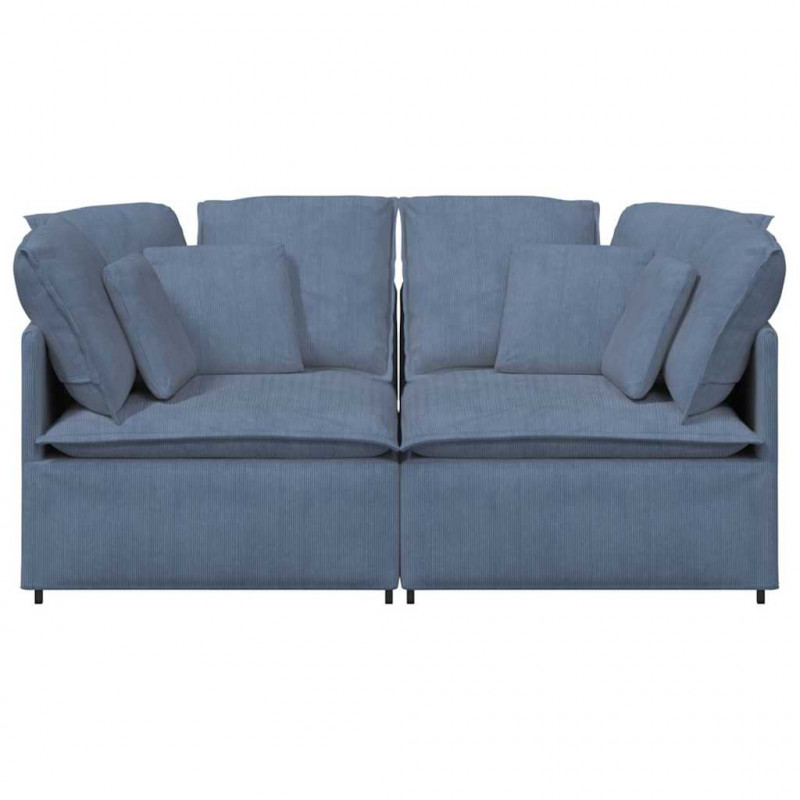 Sofa modułowa z poduszkami Tkanina sztruksowa niebieska