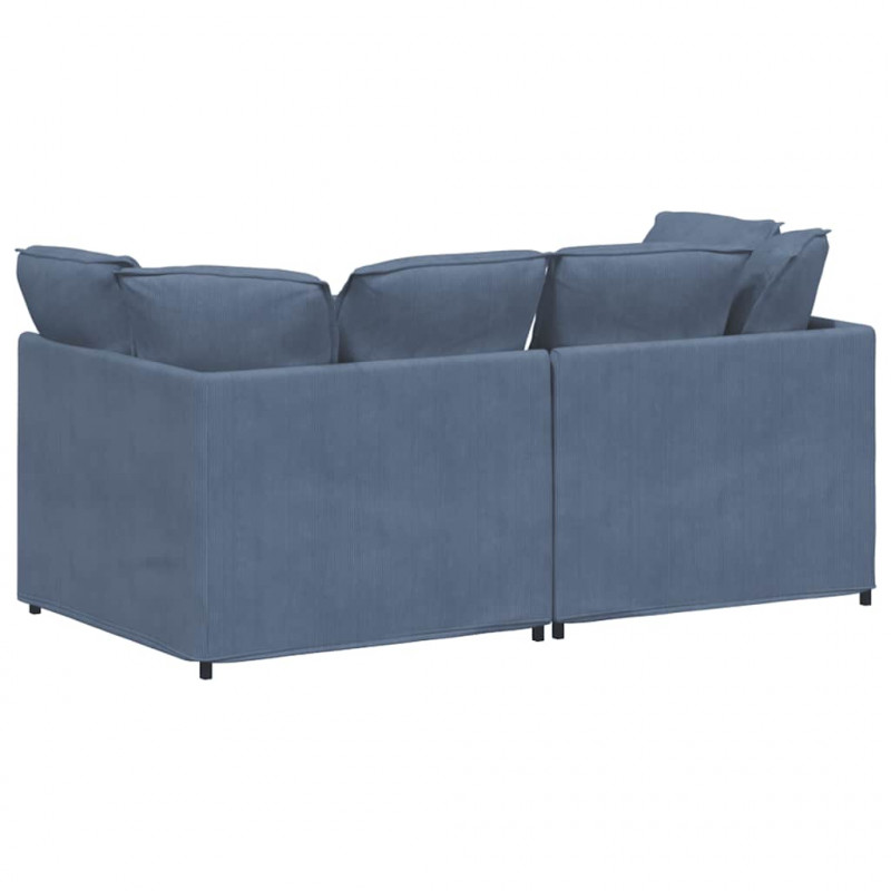 Sofa modułowa z poduszkami Tkanina sztruksowa niebieska
