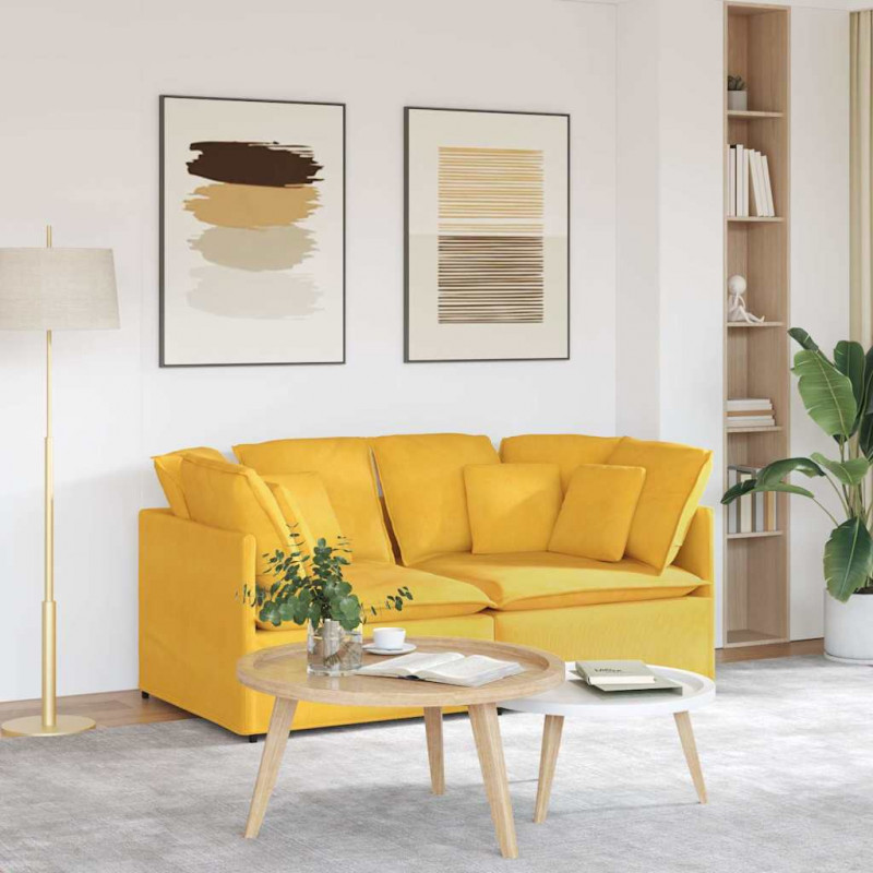 Sofa modułowa z poduszkami Tkanina sztruksowa Jasnożółta