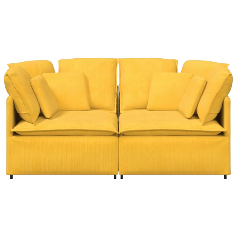 Sofa modułowa z poduszkami Tkanina sztruksowa Jasnożółta