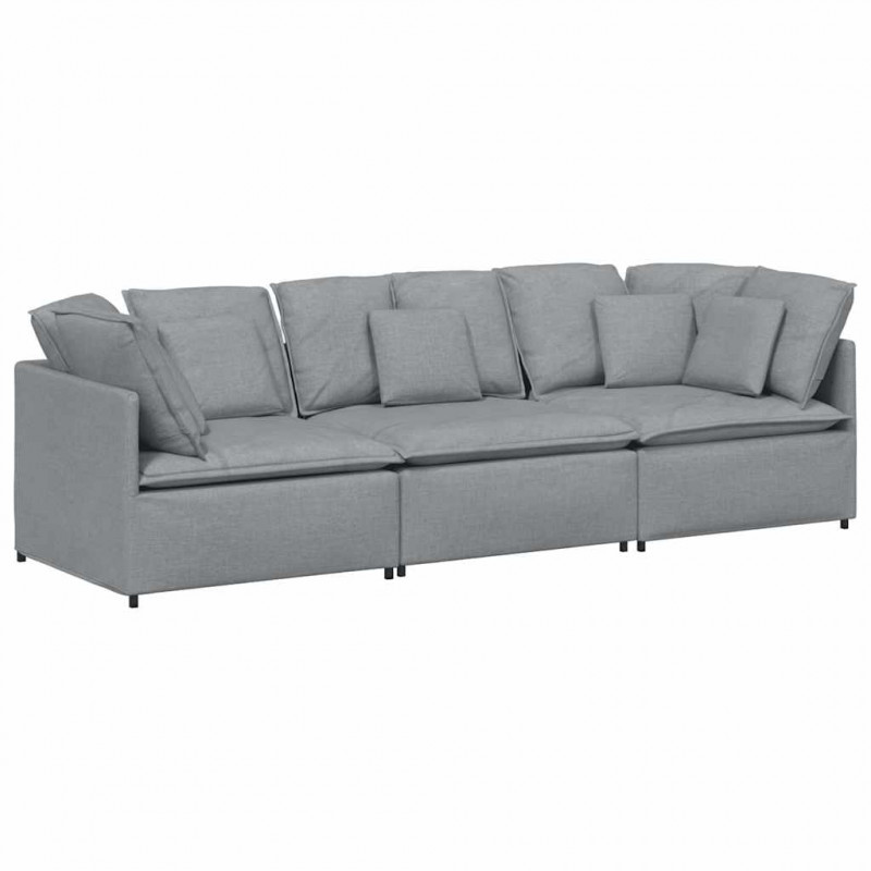 Sofa modułowa z poduszkami Tkanina jasnoszara