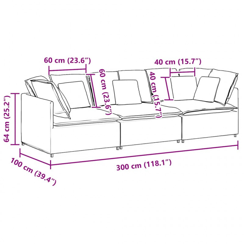 Sofa modułowa z poduszkami Tkanina Ciemnoszara