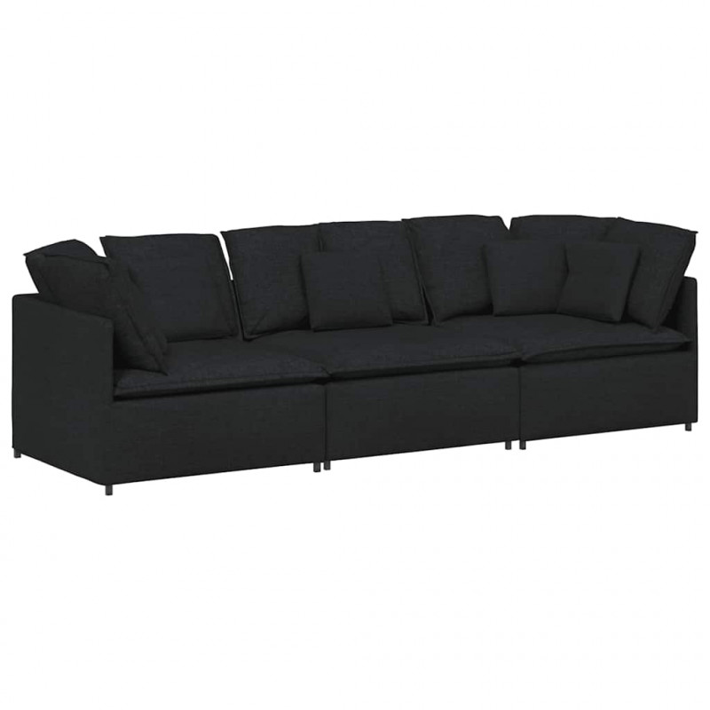 Sofa modułowa z poduszkami Tkanina Czarna