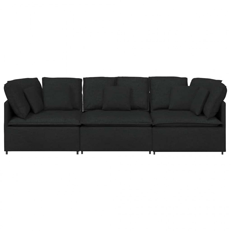Sofa modułowa z poduszkami Tkanina Czarna