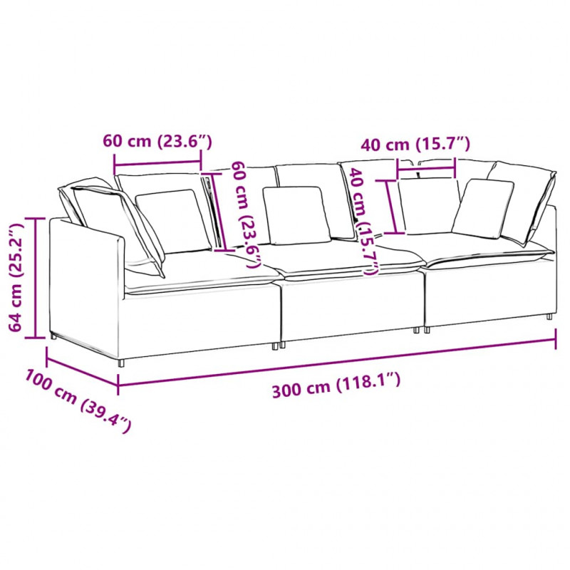 Sofa modułowa z poduszkami Tkanina Czarna