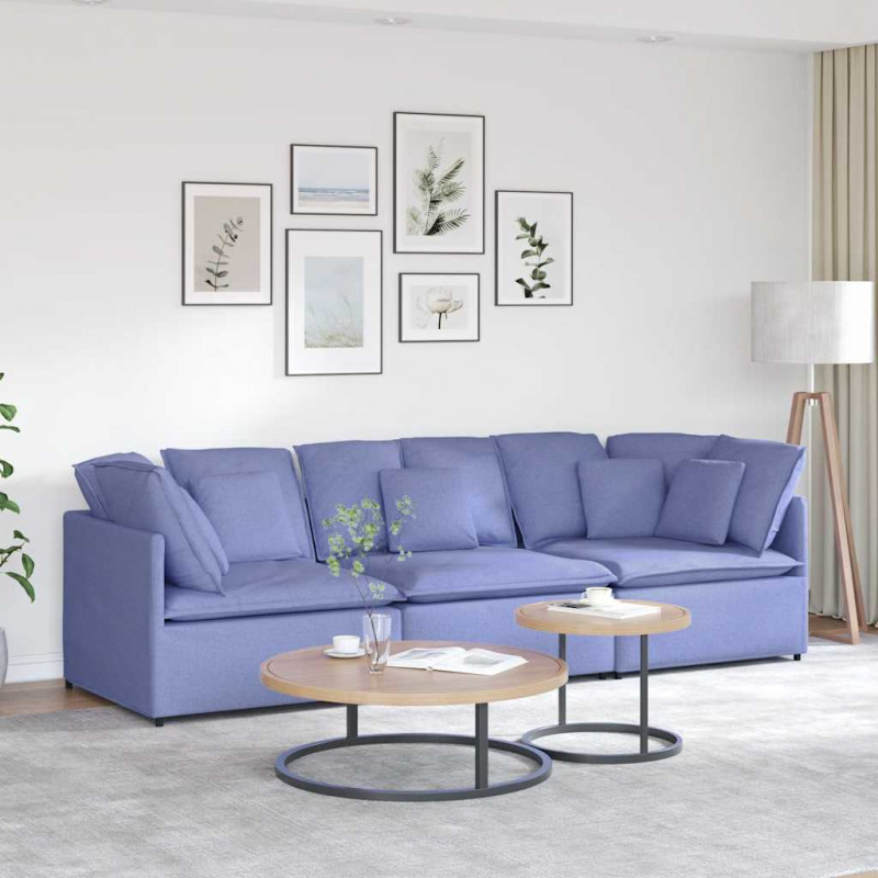 Sofa modułowa z poduszkami Tkanina Jeans Niebieski
